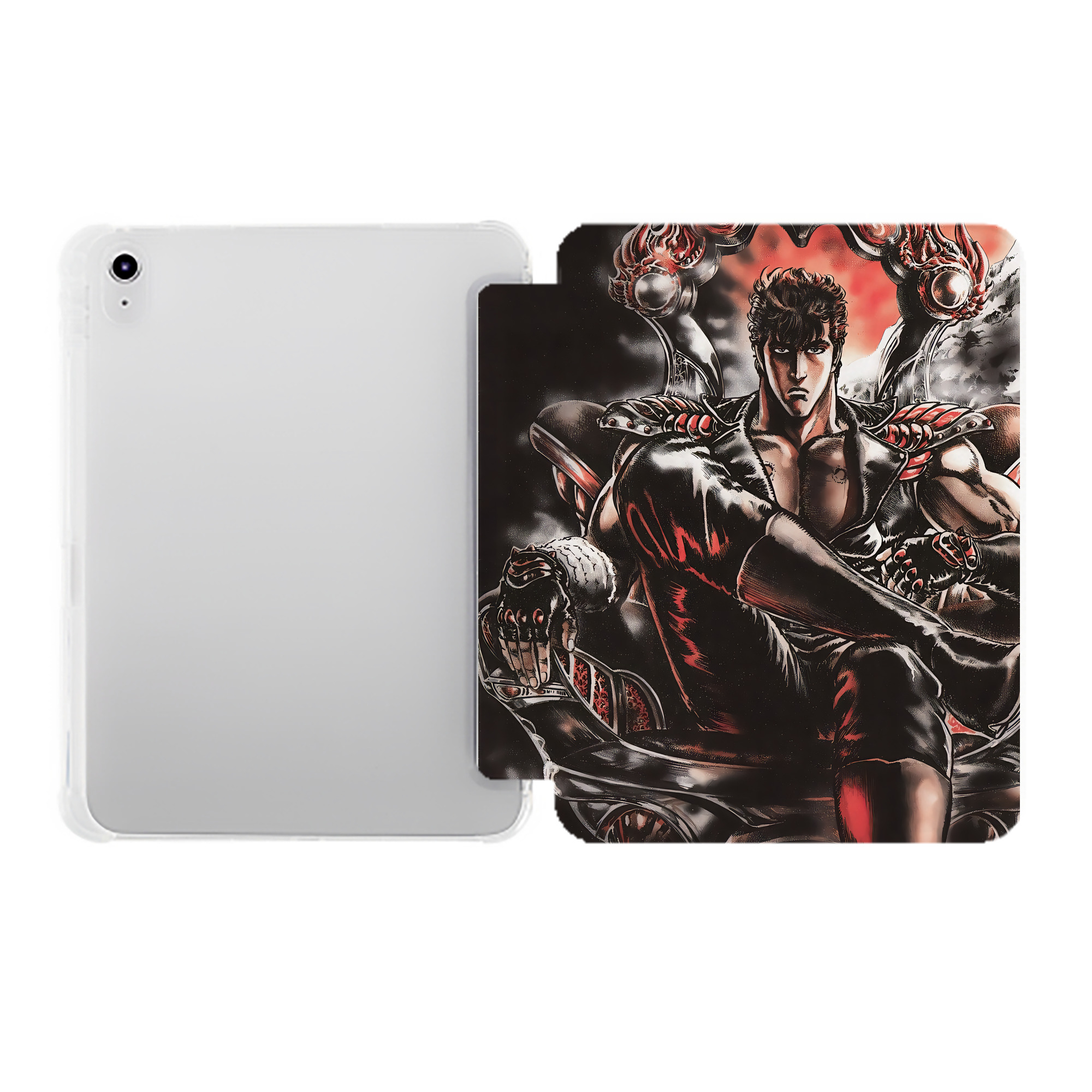 （画像用） 北斗の拳 Fist of the North Star IPad ケース ペン収納付き 三つ折りスタンド PUレザー×シリコン 対応機種9.5/10.5/10.9インチ